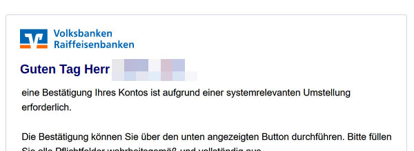 Phishing Mail Sicheres Online Banking Volksbank Raiffeisenbank
