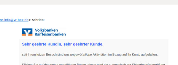 Phishing Mail Sicheres Online Banking Volksbank Raiffeisenbank
